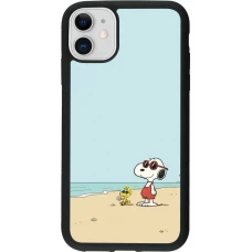 Coque iPhone 11 - Silicone rigide noir Snoopy on the beach Summer 2026