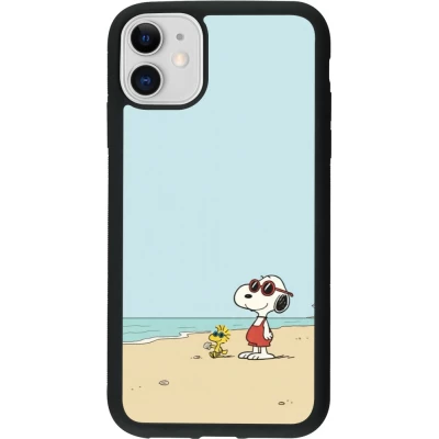 Coque iPhone 11 - Silicone rigide noir Snoopy on the beach Summer 2026