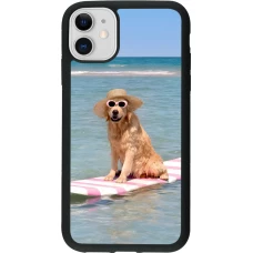 Coque iPhone 11 - Silicone rigide noir Summer Dog on Paddle