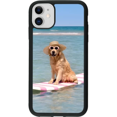 iPhone 11 Case Hülle - Silikon schwarz Summer Dog on Paddle