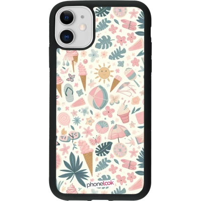 Coque iPhone 11 - Silicone rigide noir Summer Pink Pattern