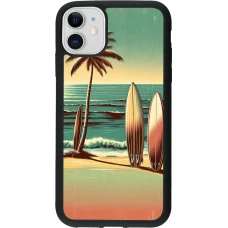 Coque iPhone 11 - Silicone rigide noir Surf Paradise