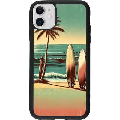 Coque iPhone 11 - Silicone rigide noir Surf Paradise