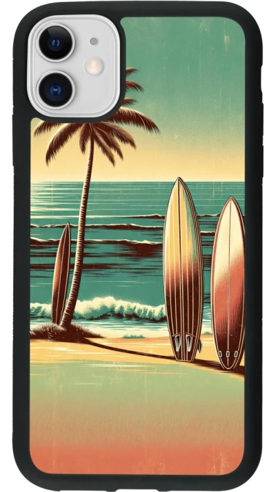 Coque iPhone 11 - Silicone rigide noir Surf Paradise