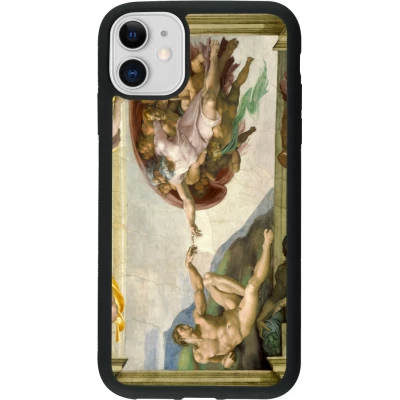 Coque iPhone 11 - Silicone rigide noir Tableau art - La Création d’Adam - Michel-Ange