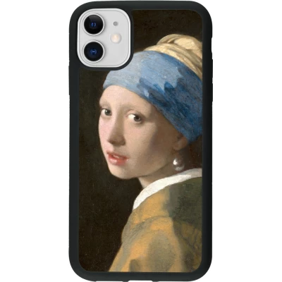 Coque iPhone 11 - Silicone rigide noir Tableau art - La Jeune fille à la perle - Johannes Vermeer