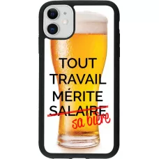 Coque iPhone 11 - Silicone rigide noir Tout travail mérite sa bière