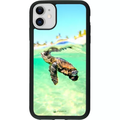 Coque iPhone 11 - Silicone rigide noir Turtle Underwater