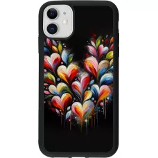 Coque iPhone 11 - Silicone rigide noir Valentine 2024 Coeur Noir Abstrait