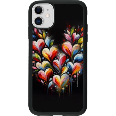 Coque iPhone 11 - Silicone rigide noir Valentine 2024 Coeur Noir Abstrait