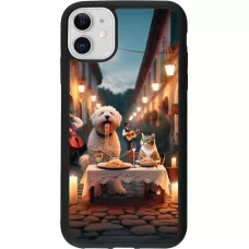 Coque iPhone 11 - Silicone rigide noir Valentine 2024 Dog & Cat Candlelight