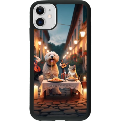 Coque iPhone 11 - Silicone rigide noir Valentine 2024 Dog & Cat Candlelight