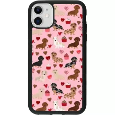 Coque iPhone 11 - Silicone rigide noir Valentine 2024 puppy love