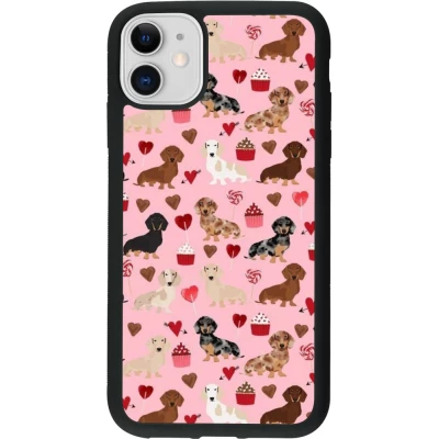 Coque iPhone 11 - Silicone rigide noir Valentine 2024 puppy love