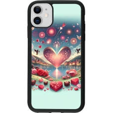 Coque iPhone 11 - Silicone rigide noir Valentine 2025 Chic