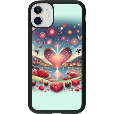Coque iPhone 11 - Silicone rigide noir Valentine 2025 Chic