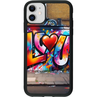 Coque iPhone 11 - Silicone rigide noir Valentine 2025 Love U Tag