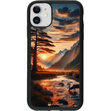 Coque iPhone 11 - Silicone rigide noir Valley Sunset Deer Tree