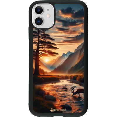 Coque iPhone 11 - Silicone rigide noir Valley Sunset Deer Tree