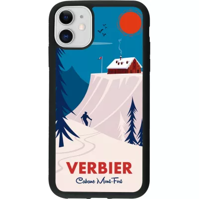 Coque iPhone 11 - Silicone rigide noir Verbier Cabane Mont-Fort