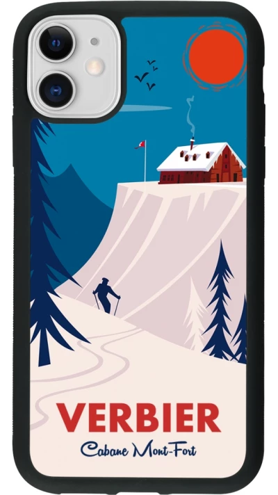 Coque iPhone 11 - Silicone rigide noir Verbier Cabane Mont-Fort