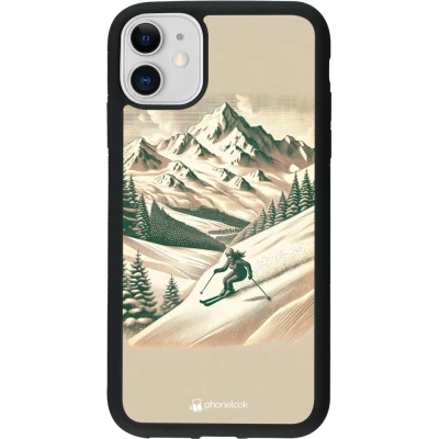 Coque iPhone 11 - Silicone rigide noir Vintage Ski Mountain