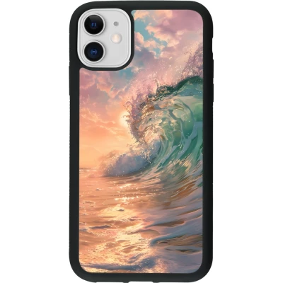 Coque iPhone 11 - Silicone rigide noir Wave Sunset