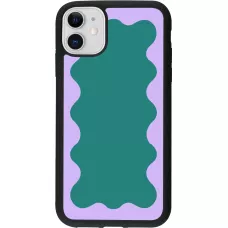 Coque iPhone 11 - Silicone rigide noir Wavy Rectangle Green Purple