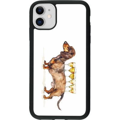 Coque iPhone 11 - Silicone rigide noir Wine Teckel