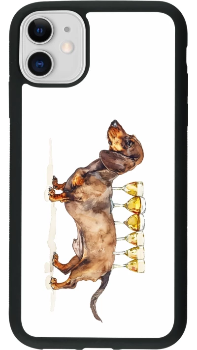 Coque iPhone 11 - Silicone rigide noir Wine Teckel