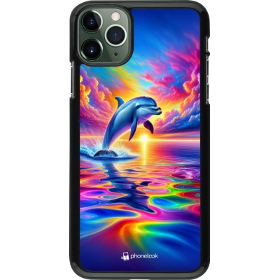 Coque iPhone 11 Pro Max - Dauphin arc-en-ciel heureux