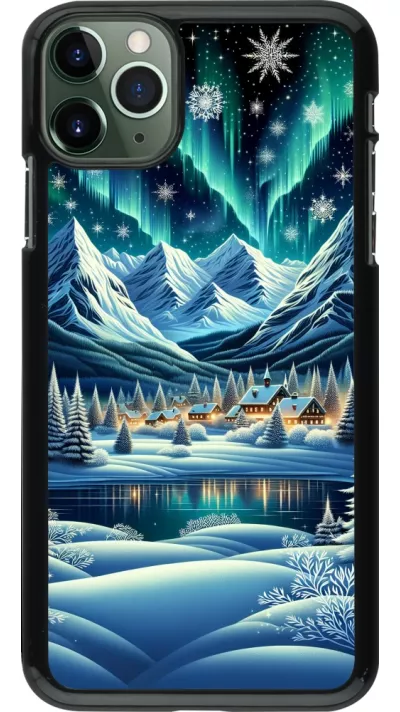 iPhone 11 Pro Max Case Hülle - Verschneites Bergdorf am See in der Nacht