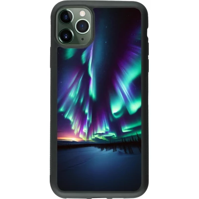 Coque iPhone 11 Pro Max - Silicone rigide noir Aurore Boréale Étincelante