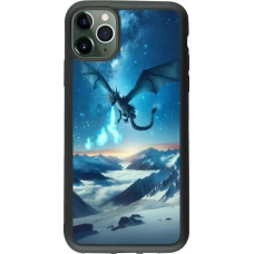Coque iPhone 11 Pro Max - Silicone rigide noir Dragon nocturne montagne