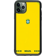 Coque iPhone 11 Pro Max - Silicone rigide noir Maillot de football Bresil 2026 personnalisable