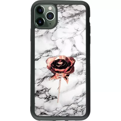 Coque iPhone 11 Pro Max - Silicone rigide noir Marble Rose Gold