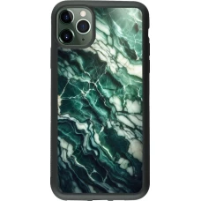 Coque iPhone 11 Pro Max - Silicone rigide noir Marbre vert majestueux
