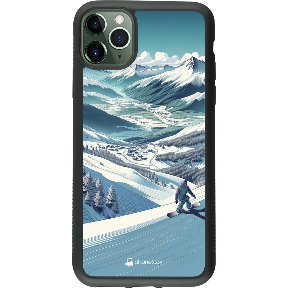 iPhone 11 Pro Max Case Hülle - Silikon schwarz Snowboarder Berg