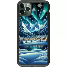 iPhone 11 Pro Max Case Hülle - Silikon schwarz Verschneites Bergdorf am See in der Nacht