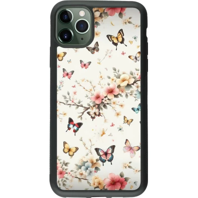 Coque iPhone 11 Pro Max - Silicone rigide noir Spring 25 Papillons Légers