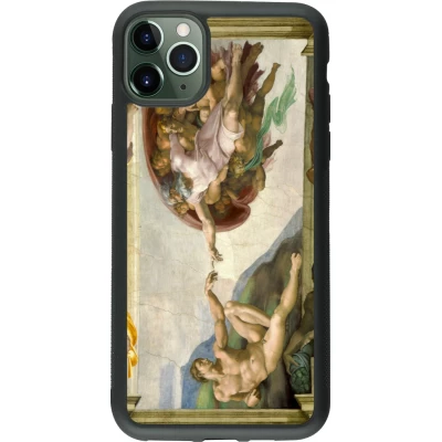 Coque iPhone 11 Pro Max - Silicone rigide noir Tableau art - La Création d’Adam - Michel-Ange