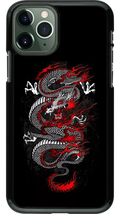 Coque iPhone 11 Pro - Japanese style Dragon Tattoo Red Black