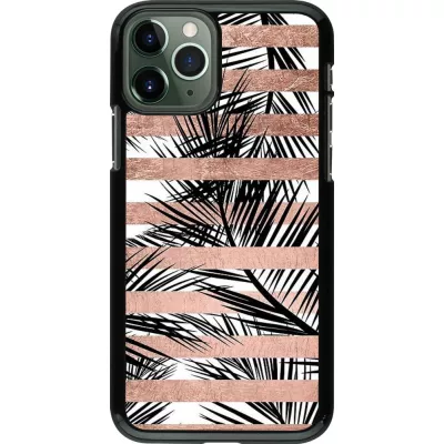 Coque iPhone 11 Pro - Palm trees gold stripes