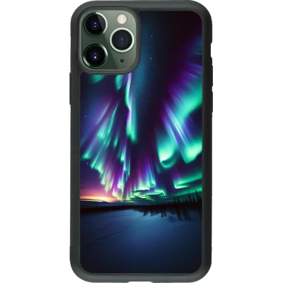 Coque iPhone 11 Pro - Silicone rigide noir Aurore Boréale Étincelante
