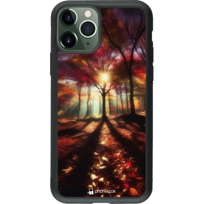 Coque iPhone 11 Pro - Silicone rigide noir Automne doré glare