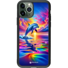 iPhone 11 Pro Case Hülle - Silikon schwarz Glücklicher Regenbogen-Delfin