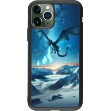Coque iPhone 11 Pro - Silicone rigide noir Dragon nocturne montagne