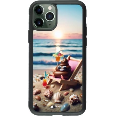 Coque iPhone 11 Pro - Silicone rigide noir Emoji caca sur chaise longue