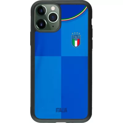 Coque iPhone 11 Pro - Silicone rigide noir Maillot de football Italie 2022 personnalisable