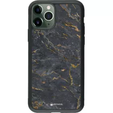 Coque iPhone 11 Pro - Silicone rigide noir Grey Gold Marble